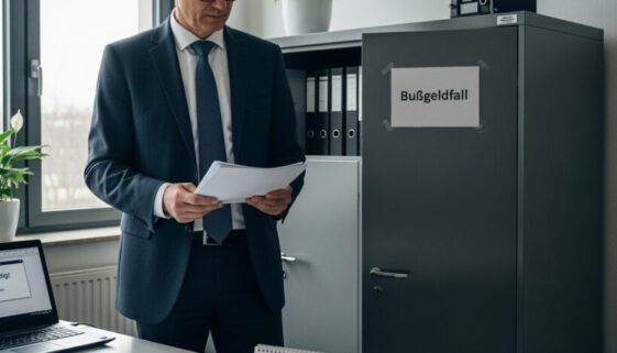 Ein Autofahrer studiert die Akten seines wegen Verjährung eingestellten Bußgeldverfahrens und die damit verbundene, von der Staatskasse abgelehnte Übernahme seiner Anwaltskosten.
